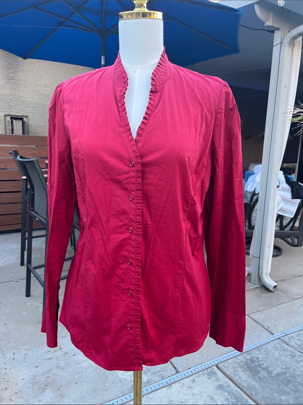 St. John's Bay Deep Red Ruffled Collar Button-Front Shirt